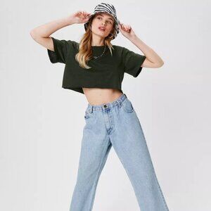 Green Cropped Crew Neck Short Sleeve T-Shirt Size M